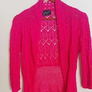 Women's Vibrant Pink Open Knit Cardigan
